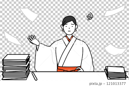 片付かない業務にうんざりする神社の巫女、白衣と緋袴 片付かない業務にうんざりする神社の巫女、白衣と緋袴 121013377