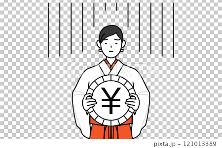 外匯損失和日圓疲軟、巫女、白袍和猩紅色袴的形象 外匯損失和日圓疲軟、巫女、白袍和猩紅色袴的形象 121013389