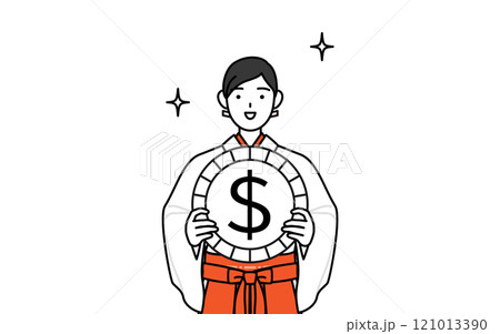 為替差益やドル高のイメージ、神社の巫女、白衣と緋袴 為替差益やドル高のイメージ、神社の巫女、白衣と緋袴 121013390