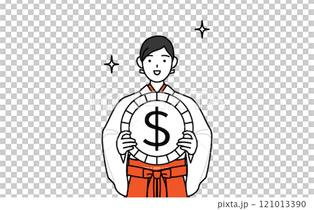 為替差益やドル高のイメージ、神社の巫女、白衣と緋袴 為替差益やドル高のイメージ、神社の巫女、白衣と緋袴 121013390