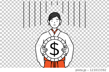 Images of exchange rate losses and a weak dollar, shrine maidens in white robes and scarlet hakama 121013392