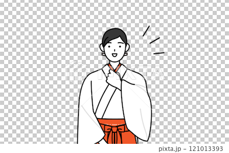 身著白袍、身穿猩紅色袴、搥胸的巫女 121013393