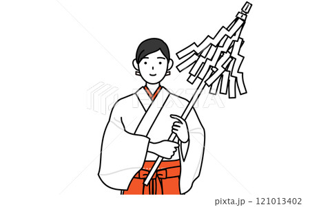 御祈祷する神社の巫女、白衣と緋袴 御祈祷する神社の巫女、白衣と緋袴 121013402