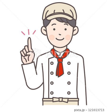 指差しするパン屋スタッフ男性 121013713