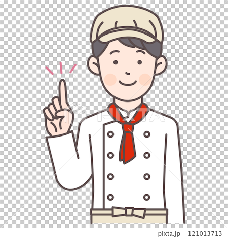 指差しするパン屋スタッフ男性 121013713