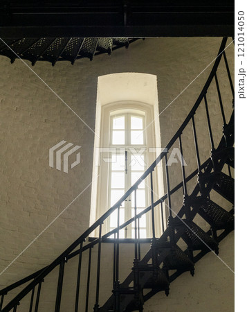 USA, North Carolina, Nags Head, Window and staircase in Bodie Island Lighthouse USA, North Carolina, Nags Head, Window and staircase in Bodie Island Lighthouse 121014050