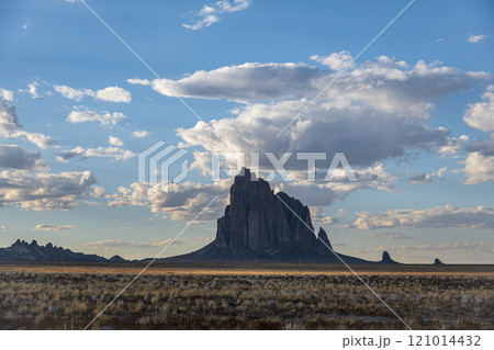 Usa, New Mexico, Shiprock, Clouds over desert landscape with Shiprock Usa, New Mexico, Shiprock, Clouds over desert landscape with Shiprock 121014432