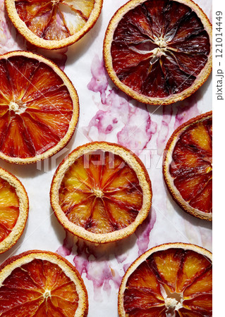 Close-up of dried blood orange slices 121014449