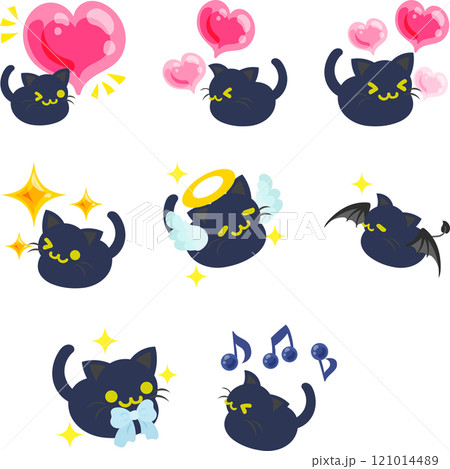 かわいい黒猫の表情が詰まったアイコンセットです。 かわいい黒猫の表情が詰まったアイコンセットです。 121014489