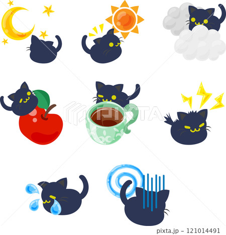 かわいい黒猫の表情が詰まったアイコンセットです。 かわいい黒猫の表情が詰まったアイコンセットです。 121014491
