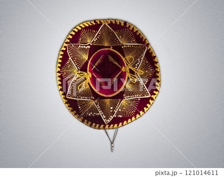 Overhead view of Mexican sombrero against white background 121014611