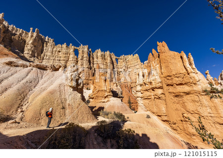 Woman looking at view in Bryce Canyon National Park 121015115