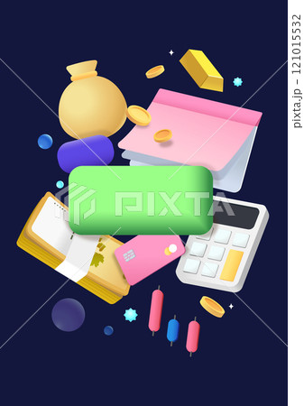 Collection of finance-related membership icons such as calculator, banknote, bankbook, card, etc. 121015532