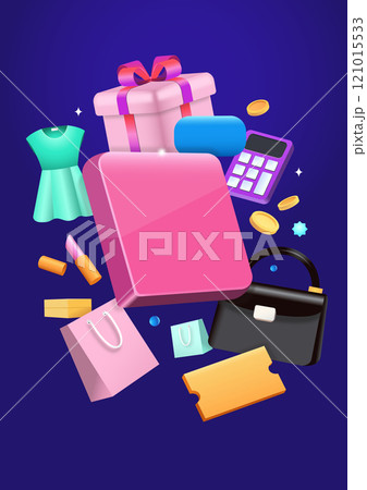 Shopping mall related membership icons such as shopping bags, gift calculators, coupon bags, etc. 121015533