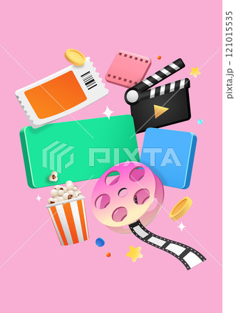 Collection of movie-related membership icons such as slate, ticket, popcorn, film, etc. 121015535