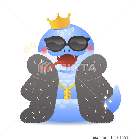 Majestic snake wearing sunglasses and fur coat 121015592