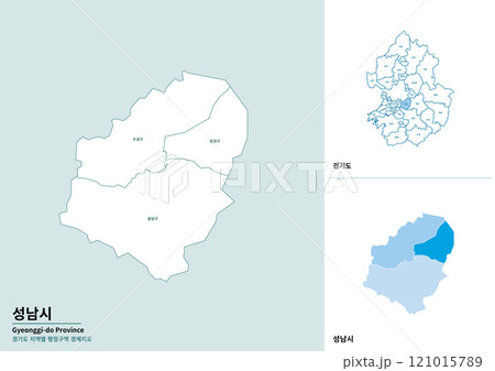 Detailed map illustration of Seongnam-si, Gyeonggi-do, Korea 121015789