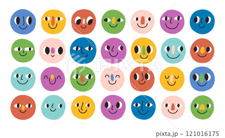 Doodle colorful face set. Abstract smiling faces. Crayon drawing different characters. Cartoon style. Flat design. Hand drawn trendy illustration. Doodle colorful face set. Abstract smiling faces. Crayon drawing different characters. Cartoon style. Flat design. Hand drawn trendy illustration. 121016175