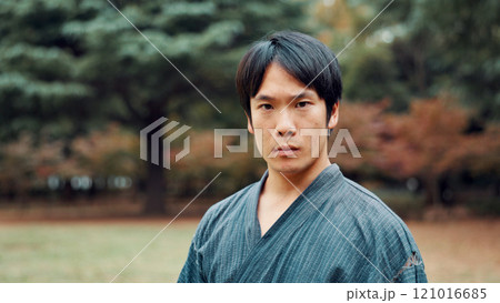 Martial arts, portrait and serious Japanese man in forest for exercise, fitness or training. Culture, heritage and tradition with confident Samurai in Japan nature for Aikido or Karate as warrior Martial arts, portrait and serious Japanese man in forest for exercise, fitness or training. Culture, heritage and tradition with confident Samurai in Japan nature for Aikido or Karate as warrior 121016685