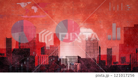 Image of charts processing data over sunset...のイラスト素材 [121017256] - PIXTA