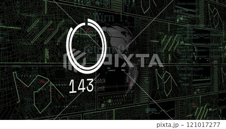 Image of scopes with data processing over black background Image of scopes with data processing over black background 121017277