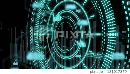 Image of scopes with data processing over black background Image of scopes with data processing over black background 121017279