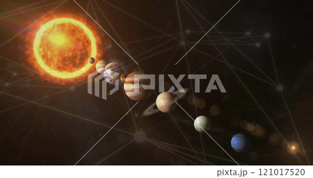 Image of network of connections over solar system 121017520