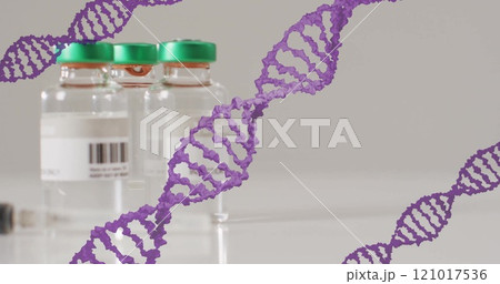 Image of dna strands and data processing over vaccination Image of dna strands and data processing over vaccination 121017536