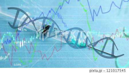 Image of dna strand and data processing over vaccination Image of dna strand and data processing over vaccination 121017545