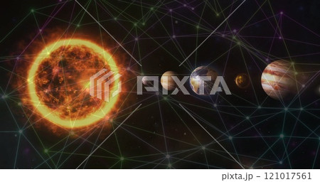Image of network of connections over solar system Image of network of connections over solar system 121017561