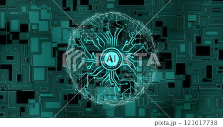 Image of network of connections with ai text over digital brain 121017738