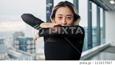 Dance, portrait and woman in studio for choreography, movement or performance with window for view of Tokyo. Art, creative and talent with confident Japanese dancer in class for theater recital Dance, portrait and woman in studio for choreography, movement or performance with window for view of Tokyo. Art, creative and talent with confident Japanese dancer in class for theater recital 121017907