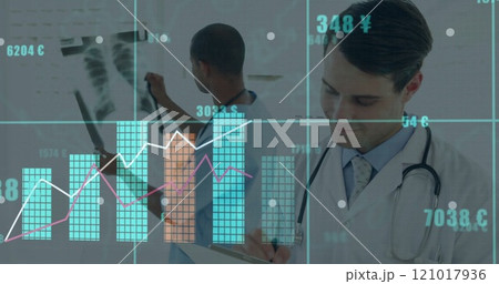 Image of financial data processing over diverse doctors 121017936