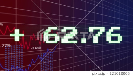 Image of financial data processing on grid over dark background Image of financial data processing on grid over dark background 121018006