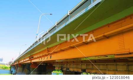 埼玉県川口市と東京都北区をつなぐ国道122号線の新荒川大橋の風景 121018046