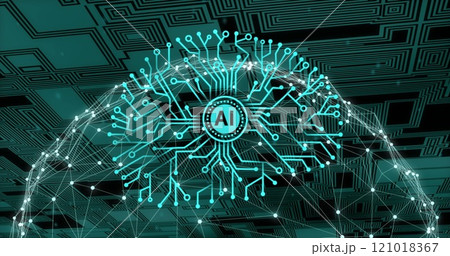 AI neural network image over digital circuit board background 121018367