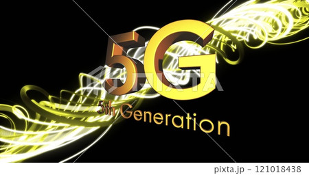 Image of 5g 5th generation text over light trails on black background 121018438