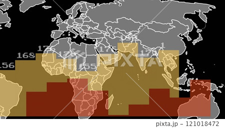 Image of world map over diagrams with data Image of world map over diagrams with data 121018472