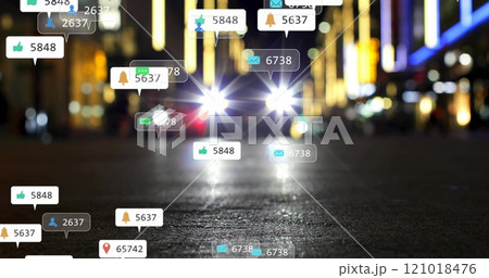 Image of icons and data processing over out of focus city 121018476