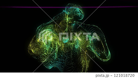 Colorful abstract image with glowing lines forming dynamic shapes on black background Colorful abstract image with glowing lines forming dynamic shapes on black background 121018720