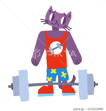 purple cat athlete near barbell character vector 121018966