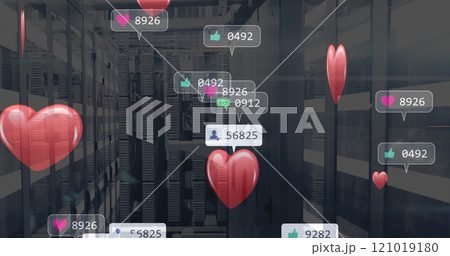 Image of heart icons and social media data...のイラスト素材 [121019180] - PIXTA