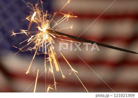 Sparkler with copy space on flag of usa background 121021309