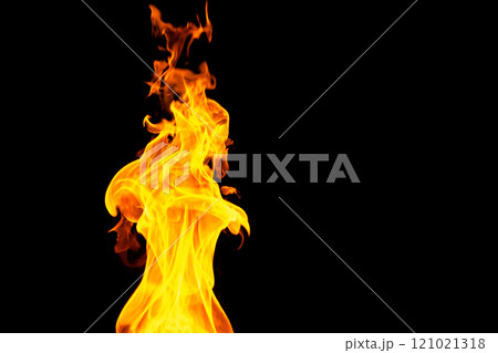 Close up of yellow flames and copy space on black background Close up of yellow flames and copy space on black background 121021318