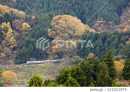 西武秩父線「芦ヶ久保付近を走る特急電車」俯瞰風景 121021973