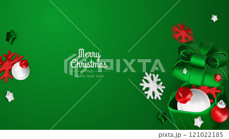 Christmas winter festive composition. Colorful Xmas background realistic 3d decorative design objects, christmas tree, gift boxes, xmas ball, gold confetti. Happy New Year. Vector illustration Christmas winter festive composition. Colorful Xmas background realistic 3d decorative design objects, christmas tree, gift boxes, xmas ball, gold confetti. Happy New Year. Vector illustration 121022185