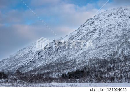 Winter landscape with mountain, Gullesfjord, Norway Winter landscape with mountain, Gullesfjord, Norway 121024033
