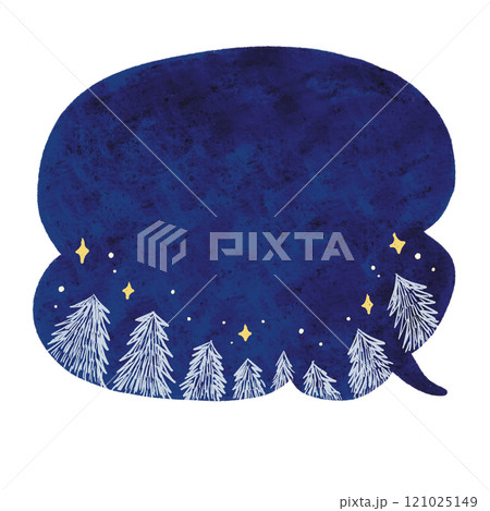  白の針葉樹と夜空の吹き出し　水彩風手描きイラスト 121025149
