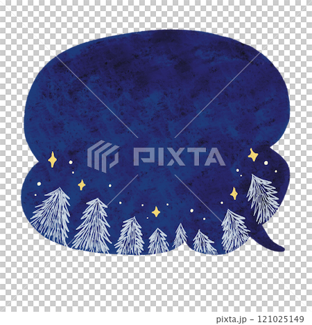  白の針葉樹と夜空の吹き出し　水彩風手描きイラスト 121025149