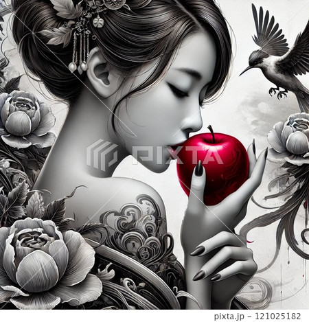 オリエンタル美女と赤いりんご 121025182